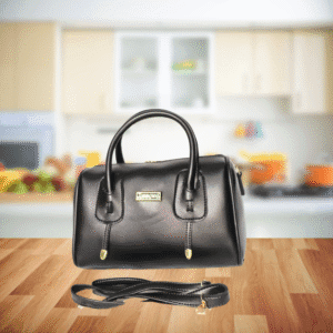 KR Dholki Black Handbag – Stylish Leather Purse with Detachable Strap, 9x11x5.5 inches