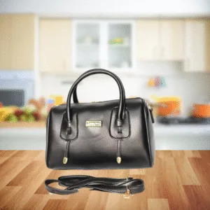KR Dholki Black Handbag – Stylish Leather Purse with Detachable Strap, 9x11x5.5 inches
