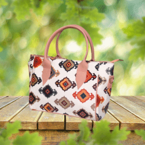 Velvet Bag Multi Colour White – Stylish Printed Handbag for Women, 8.5x10.5x4.5 inches