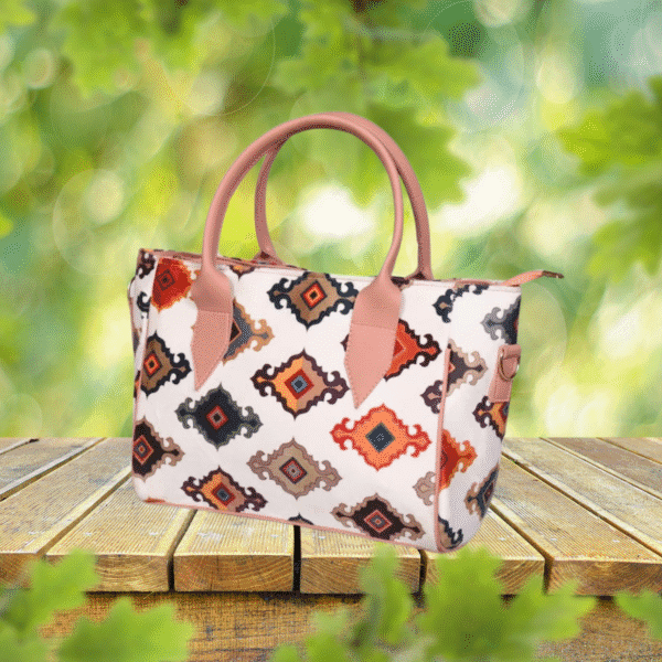 Velvet Bag Multi Colour White – Stylish Printed Handbag for Women, 8.5x10.5x4.5 inches